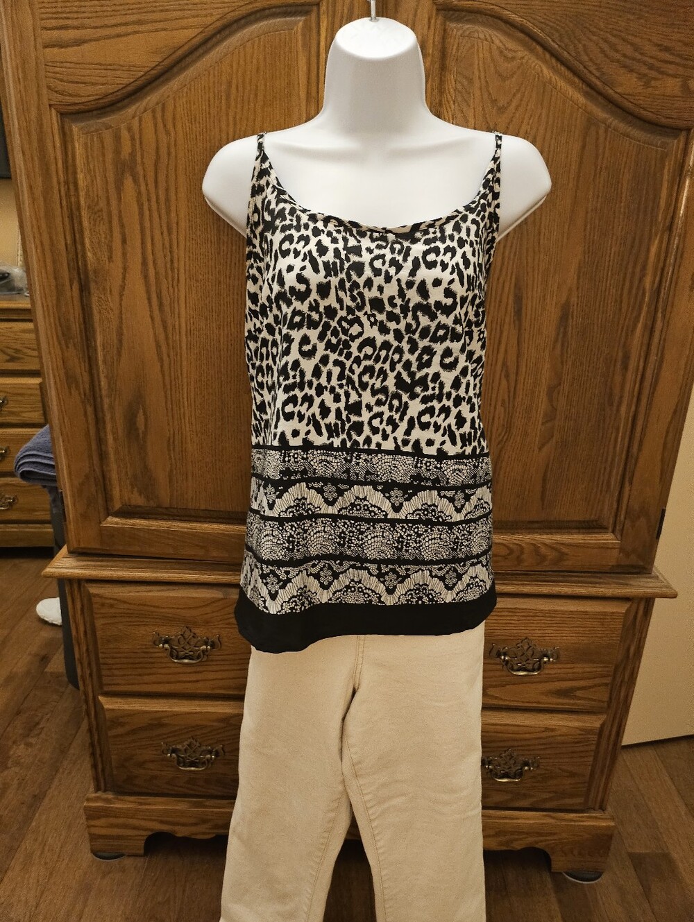 Women's Black and White Leopard Print Cami Top